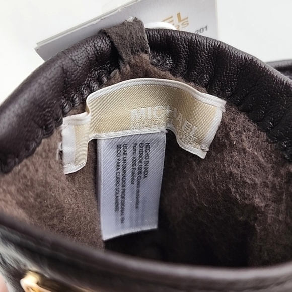 NWT Michael Kors Women Dark Brown Leather Gloves Touch Screen Fleece Lined Sz S - Picture 5 of 10